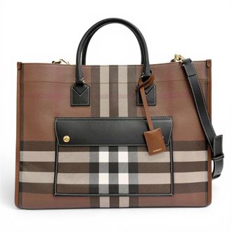 Burberry Brown Elastane Cotton Polyester Shoulder Bag Tote Bag (Pre-Owned)