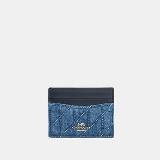 Coach Womens Slim Id Card Case In Regenerative Cotton With Quilting - Blue - One Size
