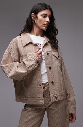 Topshop Stripe Denim Balloon Sleeve Jacket in Rust Multi at Nordstrom Rack, Size X-Small