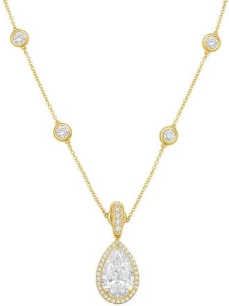 Diana M. Jewels 14kt Yellow gold Lab Grown 7.00 ct Pear Diamond Halo Pendant With Bail