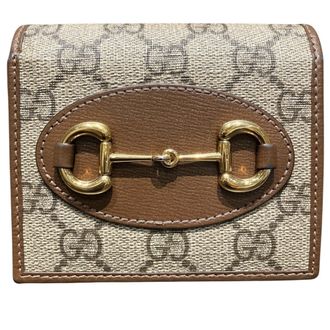 Gucci Beige Brown Leather Pvc Wallet (Bi-Fold) (Pre-Owned)