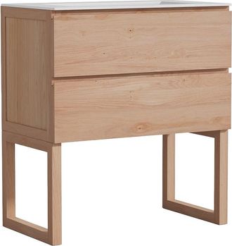 Vente-Unique Mueble de ba&ntilde;o de roble macizo con lavabo encastrado - Natural claro - 80 cm - TARELO