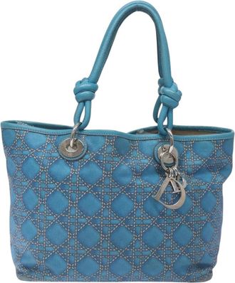 Dior Lady Dior Blue Canvas Handbag (Pre-Owned)