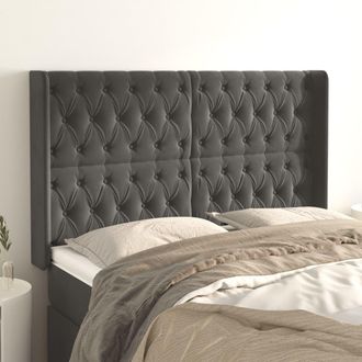 vidaXL Cabecero Con Orejas De Terciopelo Gris Oscuro 163x16x118/128 Cm Vidaxl