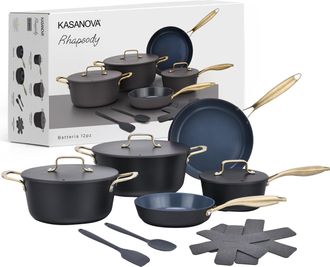 KASANOVA Batteria 12 pezzi antiaderente ceramico Rhapsody nera
