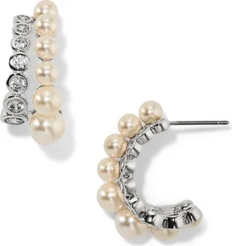 Nadri Imitation Pearl and Crystal J-Hoop Earrings in Rhodium at Nordstrom