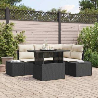 vidaXL Vidaxl - Conjunto De Sof&aacute; De Jard&iacute;n 5 Pcs Negro Y Crema 100 X 55 X 73 Cm