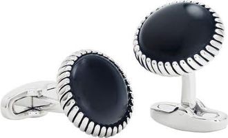 Link Up Round Cufflinks with Texture Border in Black/Silver at Nordstrom