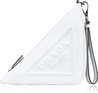 Prada Tassen, Dames, Wit, ONE Size, Leer, Leren Handtas met Rits