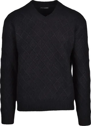 Daniele Alessandrini Textured Black V-Neck Sweater with Ribbed Accents