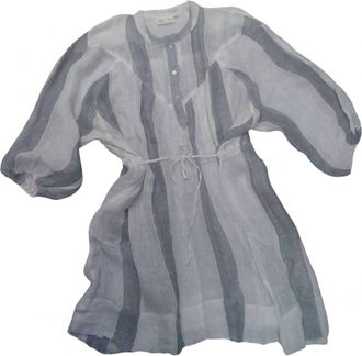 Paperlace London Linen Shirt Dress In Grey Stripe