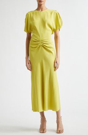 Victoria Beckham Bela Ruched Midi Dress in Chartreuse at Nordstrom, Size 6