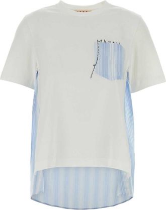 Marni White Crew Neck Stripes T-Shirt