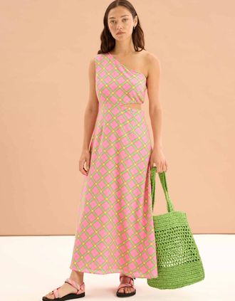 Omnes Womens Evaline Check Print One Shoulder Dress - Pink - Size: 12