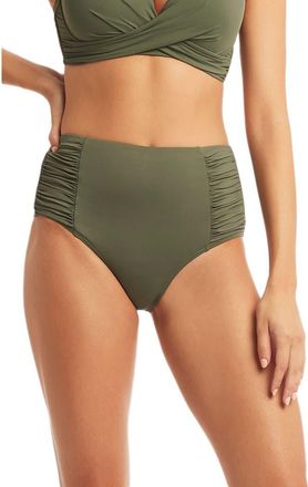 Sea Level Australia High Waist Gathered Side Swim Bottoms in Khaki at Nordstrom, Size 4 Us
