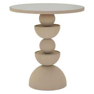 Dmora Mesa De Centro Famefali, Forma Redonda, Tapa Transparente, Estructura De Vidrio, 45x45x50h Cm Blanco Crema