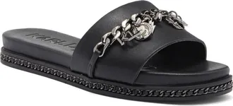 Karl Lagerfeld Basia Charm Chain Slide Sandal in Black/Gunmetal at Nordstrom Rack, Size 7.5
