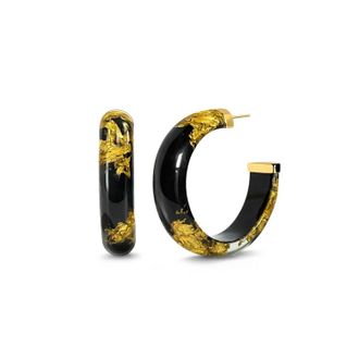 Gold & Honey Womens Small Lucite Hoop Earrings In Black Gold Leaf