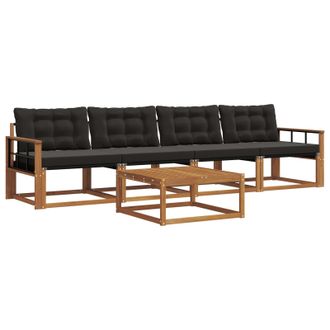vidaXL Conjunto De Sof&aacute;s De Exterior Con Coj&iacute;n 5 Pcs Natural Y Negro Vidaxl