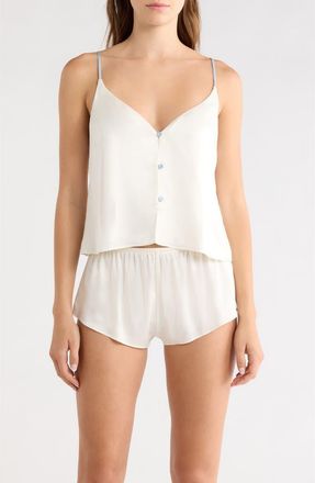 Lunya Washable Silk Short Pajamas in Tranquil White/Frosted Lagoon at Nordstrom, Size X-Large