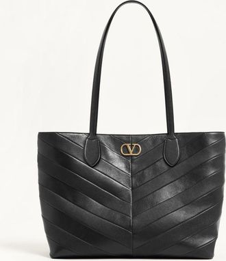 Valentino Garavani Valentino Garavani Jean Medium Shopping Bag in Nappa with Chevron Motif Woman BLACK UNI