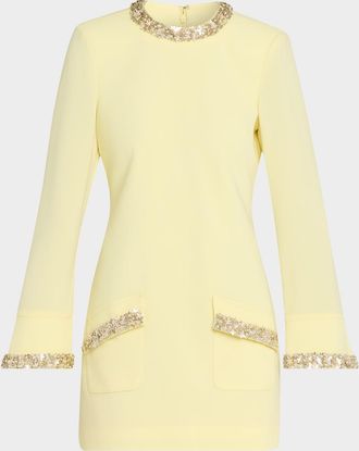 Cinq &agrave; Sept Adi Long-Sleeve Floral Embellished Mini Dress