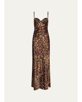 L'agence Sayla Leopard Silk Charmeuse Gown
