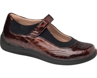 Drew Womens Rose Shoe In Brown Croc Patent Leather