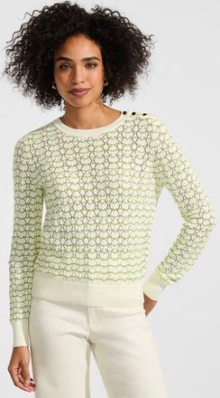 Lands End Cotton Viscose Button Shoulder Modern Crew Sweater in Pistachio/ivory Stitch Stripe at Nordstrom, Size X-Large