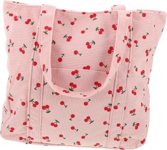 UPKOCH Cherry Print Corduroy Tote Bag for Women Roomy Single Shoulder Handbag for Work and Travel Featuring Sturdy Polyester and Comfortable Strap