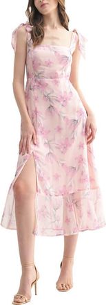 Lush Tie Shoulder Front Slit Midi Dress in Pink Floral at Nordstrom Rack, Size X-Large