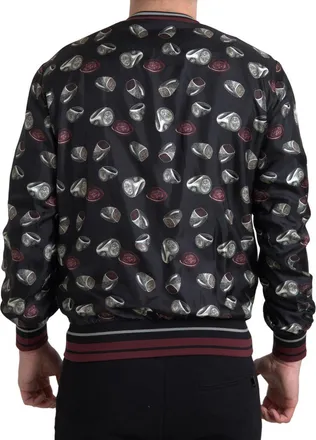 Dolce & Gabbana Black Ring Print Silk Crewneck Mens Sweater