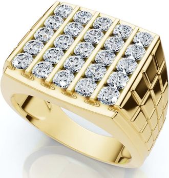 Pompeii3 2Ct Mens Diamond Five-Row Ring 10k Yellow Gold
