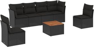 vidaXL Set De Comedor De Jard&iacute;n 7 Pzas Y Cojines Rat&aacute;n Sint&eacute;tico Negro Vidaxl