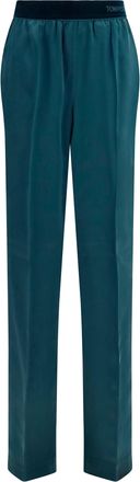 Tom Ford Womens Pants Stretch Silk-Satin Teal Trousers