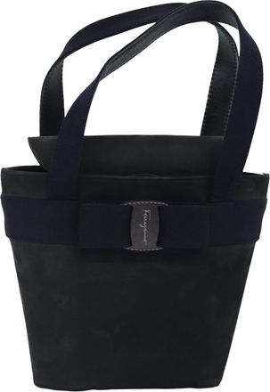 Ferragamo Vara Navy Suede Handbag (Pre-Owned)