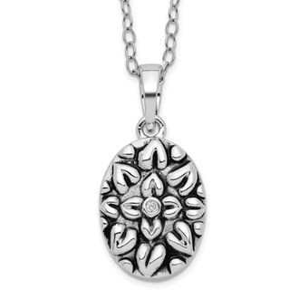 Diamond2Deal Sterling Silver Cubic Zirconia Antiqued Flower Ash Holder Necklace
