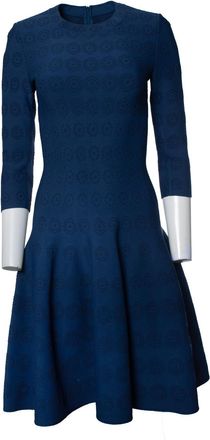 Alaia Alaia, blauwe jurk met uitlopende mouwen en patroon