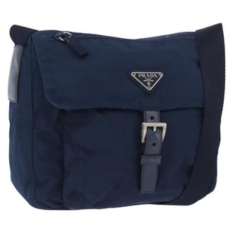 Prada Buckle Messenger Tessuto Navy Nylon Handbag (Pre-Owned)