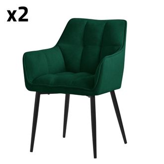ML Design 2x Sillas de comedor verde oscuro tapizado grueso respaldo ergon&oacute;mico