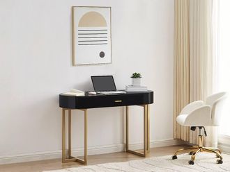 Vente-Unique Console Desk With 1 Drawer - Lacquered MDF & Metal - Black & Gold