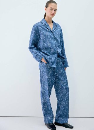 Mango Pantaloni pigiama stampa piping navy - Donna - S - MANGO