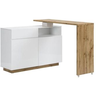 Vente-Unique Mobile da bar girevole 2 ante, 1 cassetto e 1 nicchia MDF Bianco laccato e Rovere - ELDIR