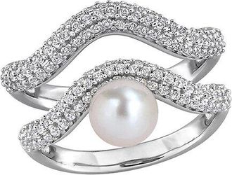 Rina Limor Silver 0.78 Ct. Tw. White Topaz & 6.0-6.5Mm Pearl Curved Ring Set Ring