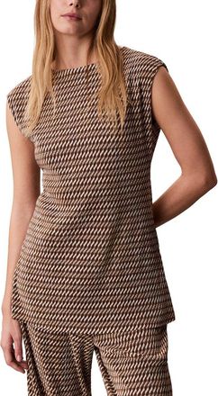 Calvin Klein Printed Plisse Boat Neck Tunic