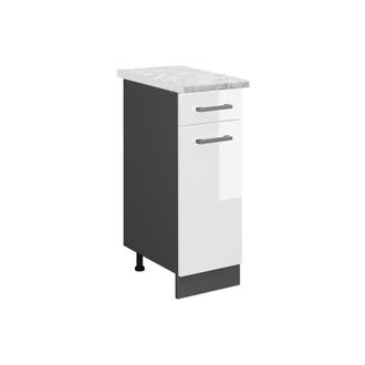 Vicco Mueble Bajo De Cocina R-line, Blanco Alto Brillo, 30 Cm Et M&aacute;rmol