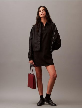 Calvin Klein Womens Chambray Mini Shirt Dress - Black - XS