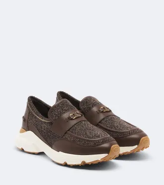 Tod's Leather-trimmed knitted slip-on shoes