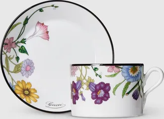 Gucci Flora Tea Cup And Saucer, Set Of Two, White