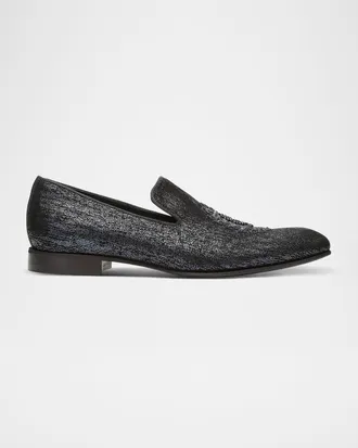 Donald J Pliner Men & apos;s Spencer Distressed Metallic Skull Loafers